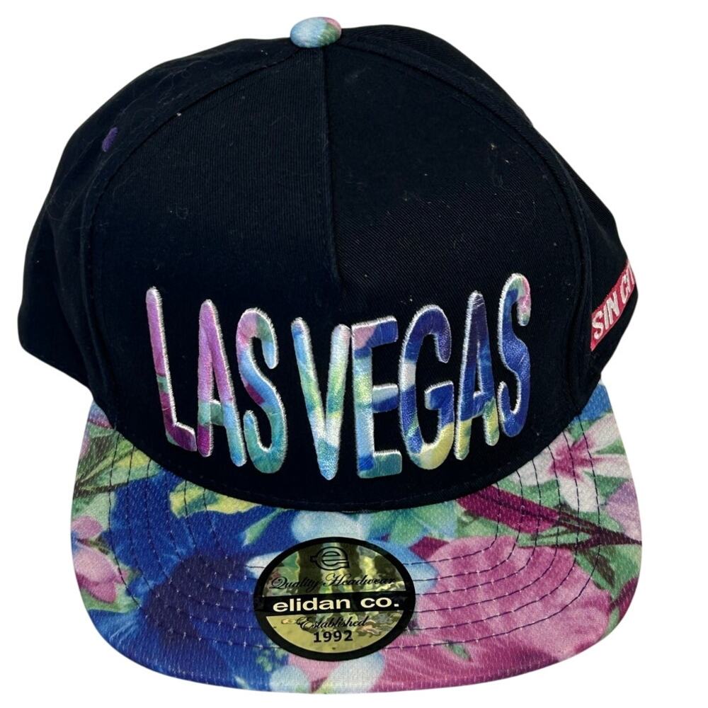 Elidan Las Vegas Sin City snapback with rainbow gradient lettering floral brim
